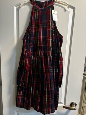 ASOS Navy, Red and Yellow Plaid Halter Dress